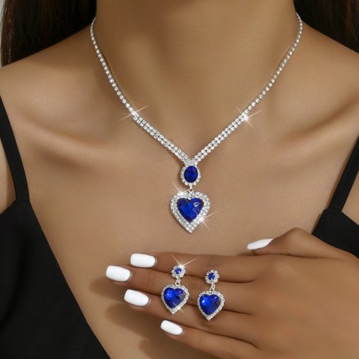Fashion dignified generous style elegant peach heart water drop pendant claw chain jewelry Japanese and Korean simple trend necklace and earrings suite