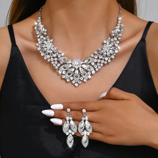 Jewelry suit wholesale cross-border popular exaggerated women's wedding dinner women's necklace and earrings suite suit multi-color choice - Image 4