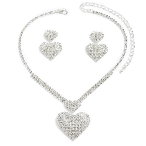 Women's diamond-embedded love necklace earrings fashion Wedding Party Valentine's Day gift jewelry high-grade clavicle chain - 图片 5