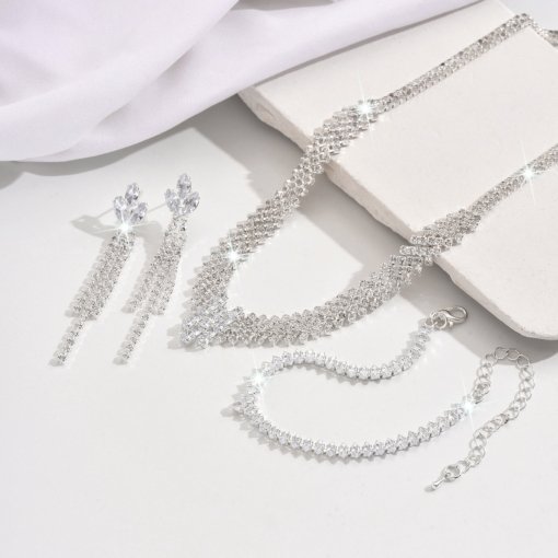 Cross-border AliExpress hot sale European and American bride ornament refined and simple clavicle necklace and earrings suite wedding dress accessories - Image 4