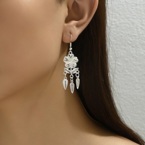 Fashion national fashion ethnic style ethnic minority silver vintage earrings - 图片 4