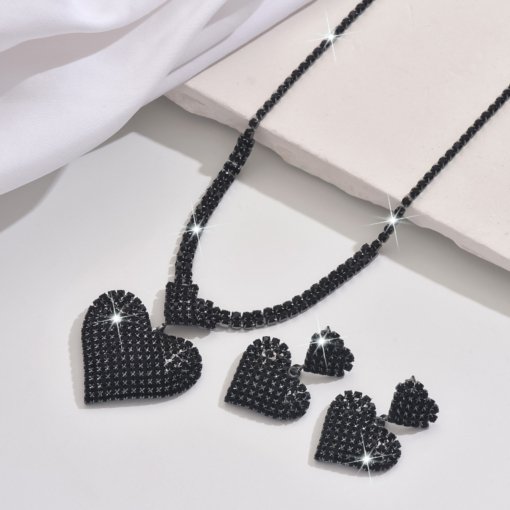 Women's diamond-embedded love necklace earrings fashion Wedding Party Valentine's Day gift jewelry high-grade clavicle chain - 图片 3