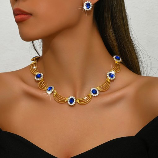 Retro European American style Vintage classical palace style gold plated alloy short necklace necklace women's earrings - 图片 9