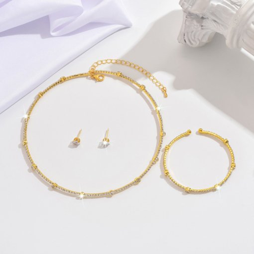 Fashion personality rhinestone collar earrings bracelet ornament suit bride simple jewelry ornament accessories - 图片 6