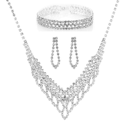 Jewelry suit women's luxury European and American wedding rhinestone dinner accessories full diamond shiny hollow necklace suit 770 - 图片 5