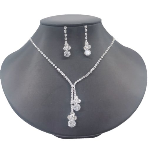 European and American fashion bridal wedding jewelry accessories simple brilliant rhinestones zircon necklace earrings set - 图片 5