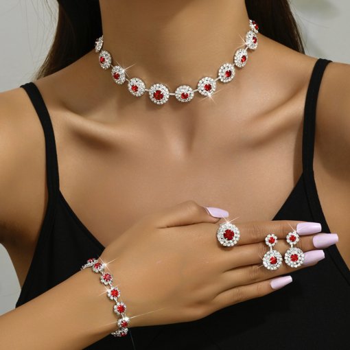 Fashion European and American style bridal suit wedding accessories necklace earring bracelet ring round simple set suit formal dress accessories - Image 2
