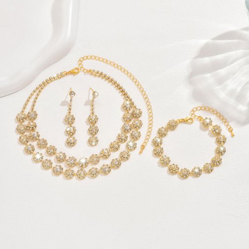 Foreign trade ornament wholesale wedding accessories double layer SUNFLOWER diamond necklace and earrings suite AliExpress ornament - 图片 15