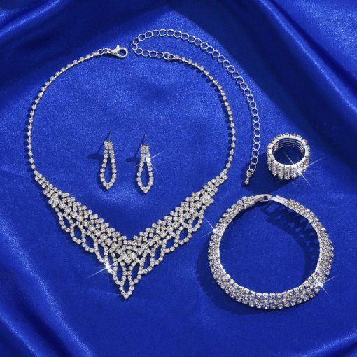 Jewelry suit women's luxury European and American wedding rhinestone dinner accessories full diamond shiny hollow necklace suit 770 - 图片 3
