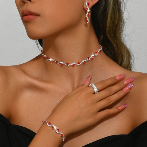 Amazon best seller in Europe and America fashion Wedding Jewelry necklace ear stud bracelet three-piece suit for women - Image 8