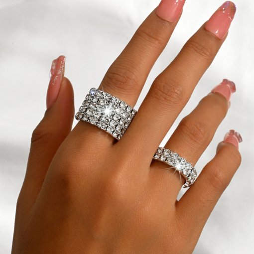 Fashion and fully-jewelled stretch ring Gold Silver multi-color optional fit women's party dinner daily wear - Image 5