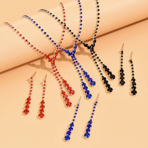 2024 New Bridal Ornament rhinestone tassel water drop crystal earrings and necklace set wedding dress studio head - Image 2