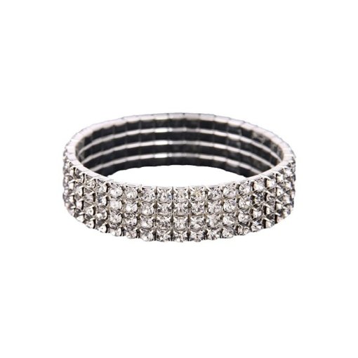 Factory in stock running quantity price single row double row three rows four rows rhinestone stretch white bracelet 888 - 图片 5