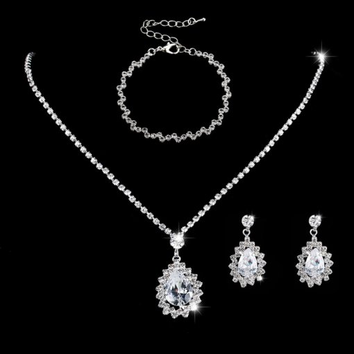 Cross-border jewelry wholesale European and American Water drop zircon necklace wedding necklace/earrings bracelet perfect three-piece set