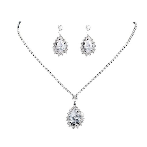 Cross-border jewelry wholesale European and American Water drop zircon necklace wedding necklace/earrings bracelet perfect three-piece set - 图片 5