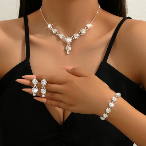 Brand New Bridal Ornament wholesale jewelry suit silver rhinestone women's necklace earrings bracelet wedding accessories - Image 6