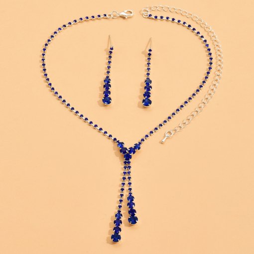 2024 New Bridal Ornament rhinestone tassel water drop crystal earrings and necklace set wedding dress studio head - Image 6