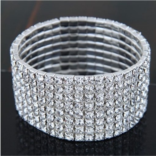 Factory in stock running quantity price single row double row three rows four rows rhinestone stretch white bracelet 888 - 图片 3