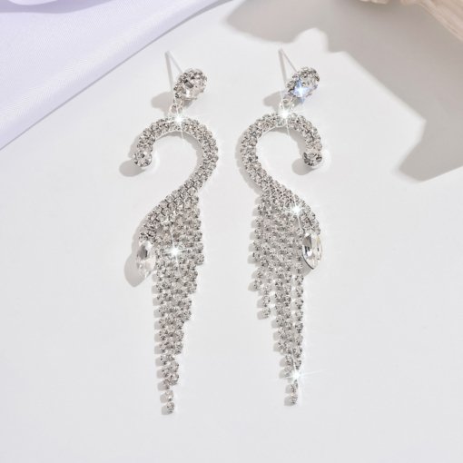 Europe and America cross border claw chain earrings rhinestone tassel geometric Swan earrings for women personalized earrings ladies wear - 图片 5