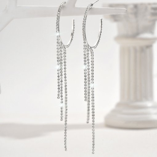 Foreign trade hot sale simple circle earrings women's accessories fashion personality rhinestone tassel earrings earrings earrings - Image 2