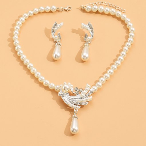 European and American anti-pearl necklace earring bracelet suit alloy flower bridal dress personalized set suit women's fashion temperament - Image 10
