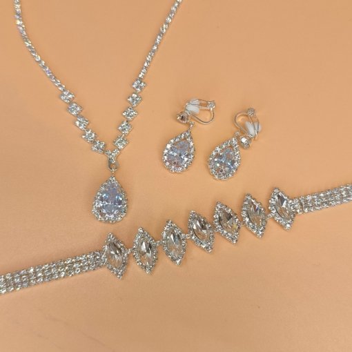 Bright full rhinestone zircon water drop necklace eardrops bride wedding jewelry shooting jewelry suit wholesale - 图片 11