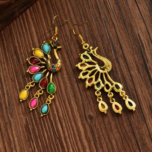 Creative retro Peacock ethnic style hollow earrings personality European and American earrings long tassel wholesale - 图片 2