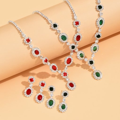 Brand new original design high-end luxury ruby crystal jewelry necklace and earrings suite Valentine's Day gift - Image 4