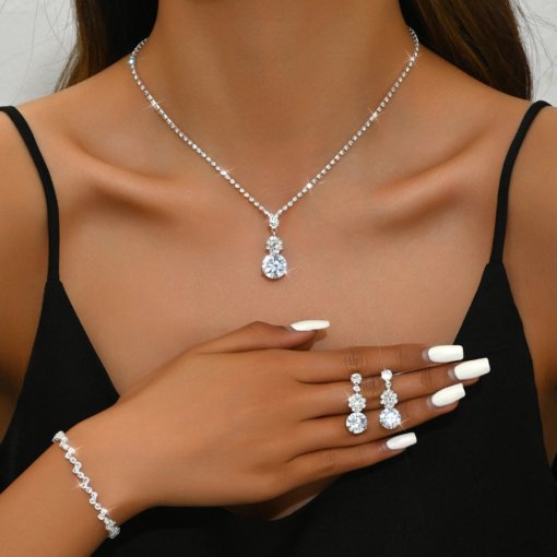 Cross-border jewelry wholesale wedding dress photographic studio props popular ornament female bride zircon necklace earrings set