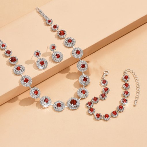 European and American fashion bride suit wedding accessories necklace earring bracelet sapphire blue simple set suit formal dress accessories - Image 3
