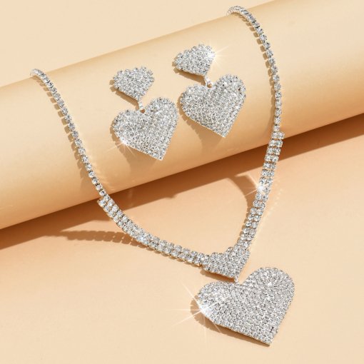 Women's diamond-embedded love necklace earrings fashion Wedding Party Valentine's Day gift jewelry high-grade clavicle chain - 图片 6