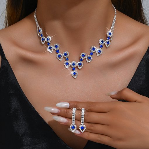 Europe and America cross border ornament light luxury full diamond necklace stud earrings suit fashion wedding jewelry ornament multicolor