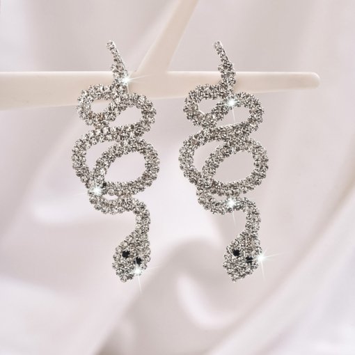 2025 New Year hot three-dimensional twisted rhinestone snake earrings Internet celebrity snake year full diamond long earrings women - Image 2