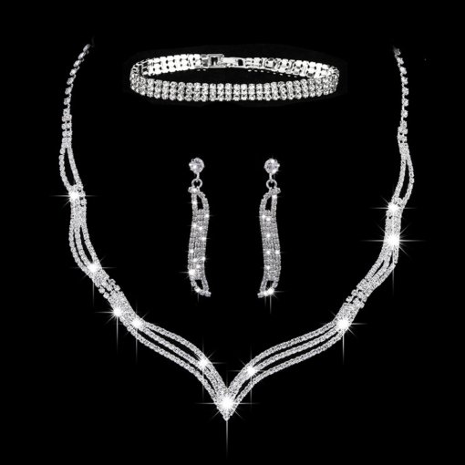 Bridal Ornament necklace wholesale European and American three-piece set diamond claw chain jewelry suit wholesale e-commerce supply - 图片 8