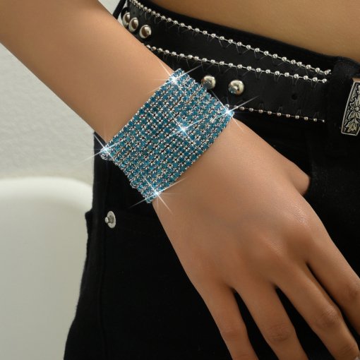 European and American style women's diamond elastic bracelet color zircon rhinestone claw chain colorful crystals bracelet gem (10 pieces) - 图片 10