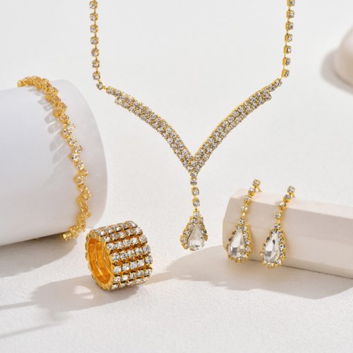 Cross-border e-commerce bride jewelry for girls European and American rhinestone necklace earrings earrings wedding jewelry suit wholesale - Image 10