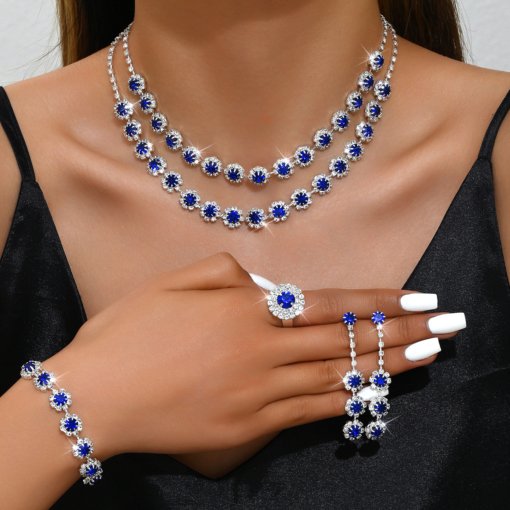 Foreign trade ornament wholesale wedding accessories double layer SUNFLOWER diamond necklace and earrings suite AliExpress ornament