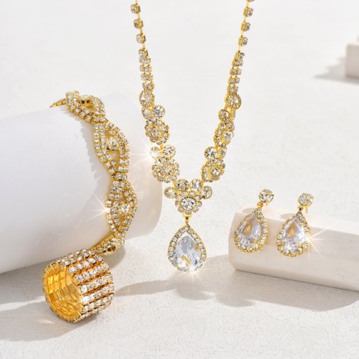 Europe and America cross border hot sale necklace earring set party banquet jewelry ornament bridal wedding rhinestone necklace earrings - 图片 6