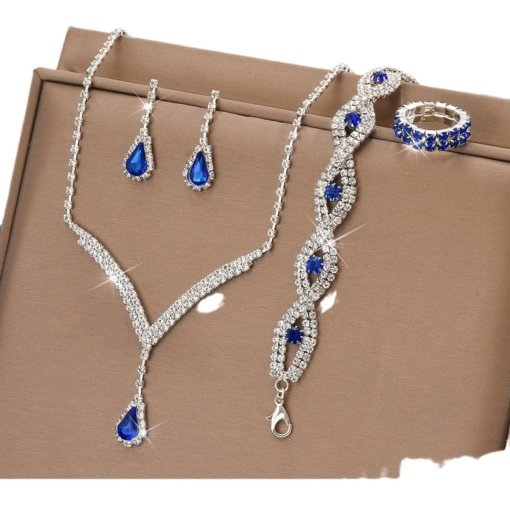 Cross-border e-commerce bride jewelry for girls European and American rhinestone necklace earrings earrings wedding jewelry suit wholesale - Image 5