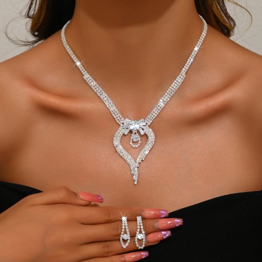 Jewelry set wholesale ornament foreign trade fashion loose diamond necklace earrings Jewelry dinner party accessories set - 图片 2