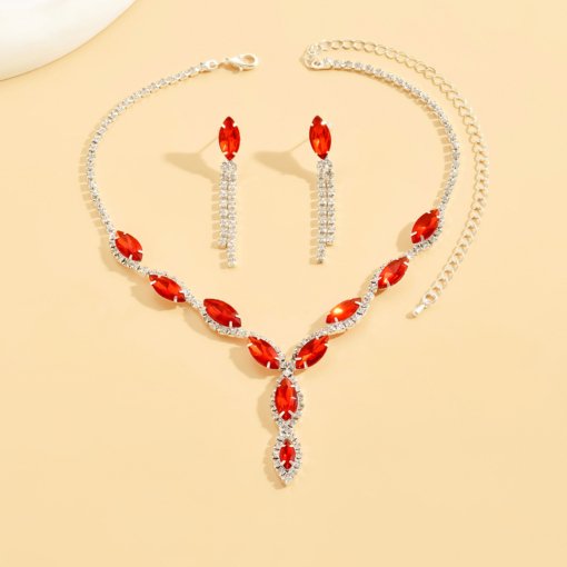 Cross-border jewelry wholesale personalized color horse eye water drop necklace tassel earrings bride suit necklace ear stud - Image 9