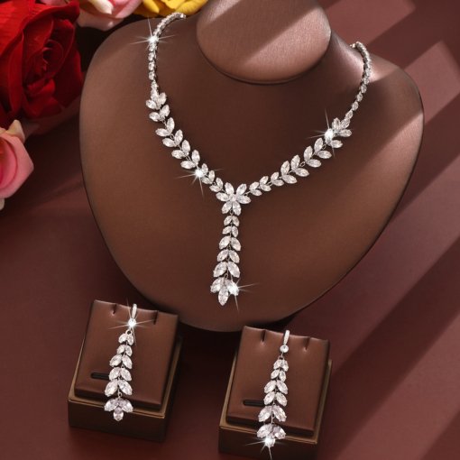 Fashion trend zircon luxury necklace and earrings suite ins black wheat set live broadcast super hot all-match luxury - Image 7