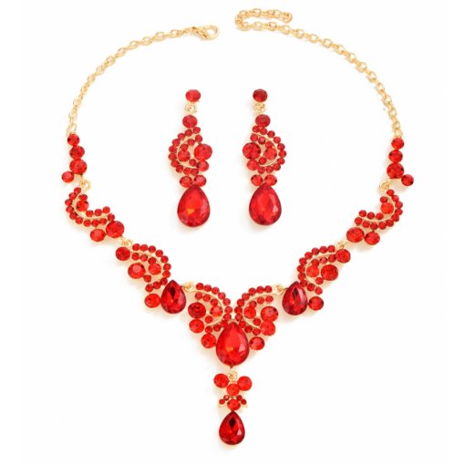 Fashion European and American style bridal suit full diamond-shaped diamond-embedded gorgeous necklace earrings simple set suit bridal gown - 图片 5