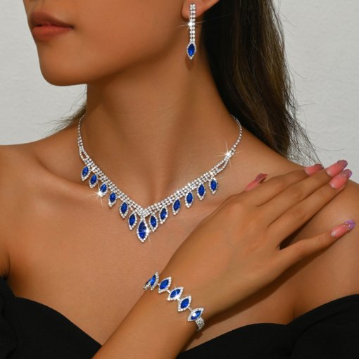 Bridal wedding dress necklace earrings bracelet suit shiny diamond-embedded fashion wedding jewelry ornament three-piece set hot sale