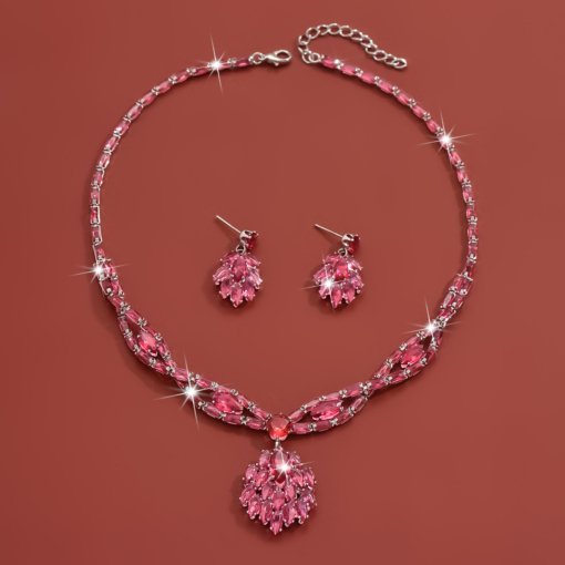 Heavy industry zircon luxury necklace and earrings suite skirt wear pink love live jewelry stylish water drop pendant - Image 5