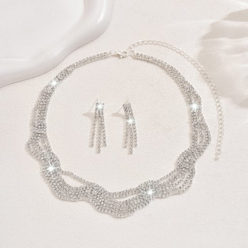 European and American decorative necklace women's clavicle chain fashion all-match crystal necklace and earrings suite bridal ball dinner accessories - Image 3