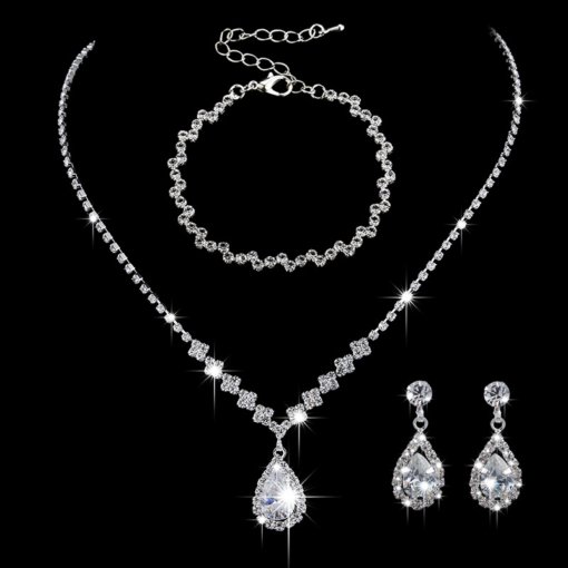 Bright full rhinestone zircon water drop necklace eardrops bride wedding jewelry shooting jewelry suit wholesale - 图片 12