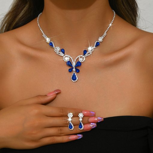 Fashion trendy zircon luxury necklace earrings White Butterfly suit ins live popular wear dress wear - Image 2