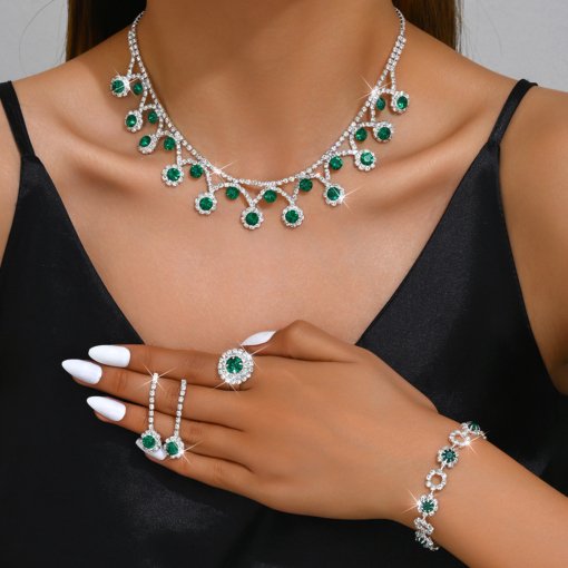 Dubai ornament necklace earring bracelet ring suit female bridal wedding dress accessories formal dress jewelry water drop wholesale - 图片 2