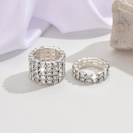 Fashion and fully-jewelled stretch ring Gold Silver multi-color optional fit women's party dinner daily wear - Image 8